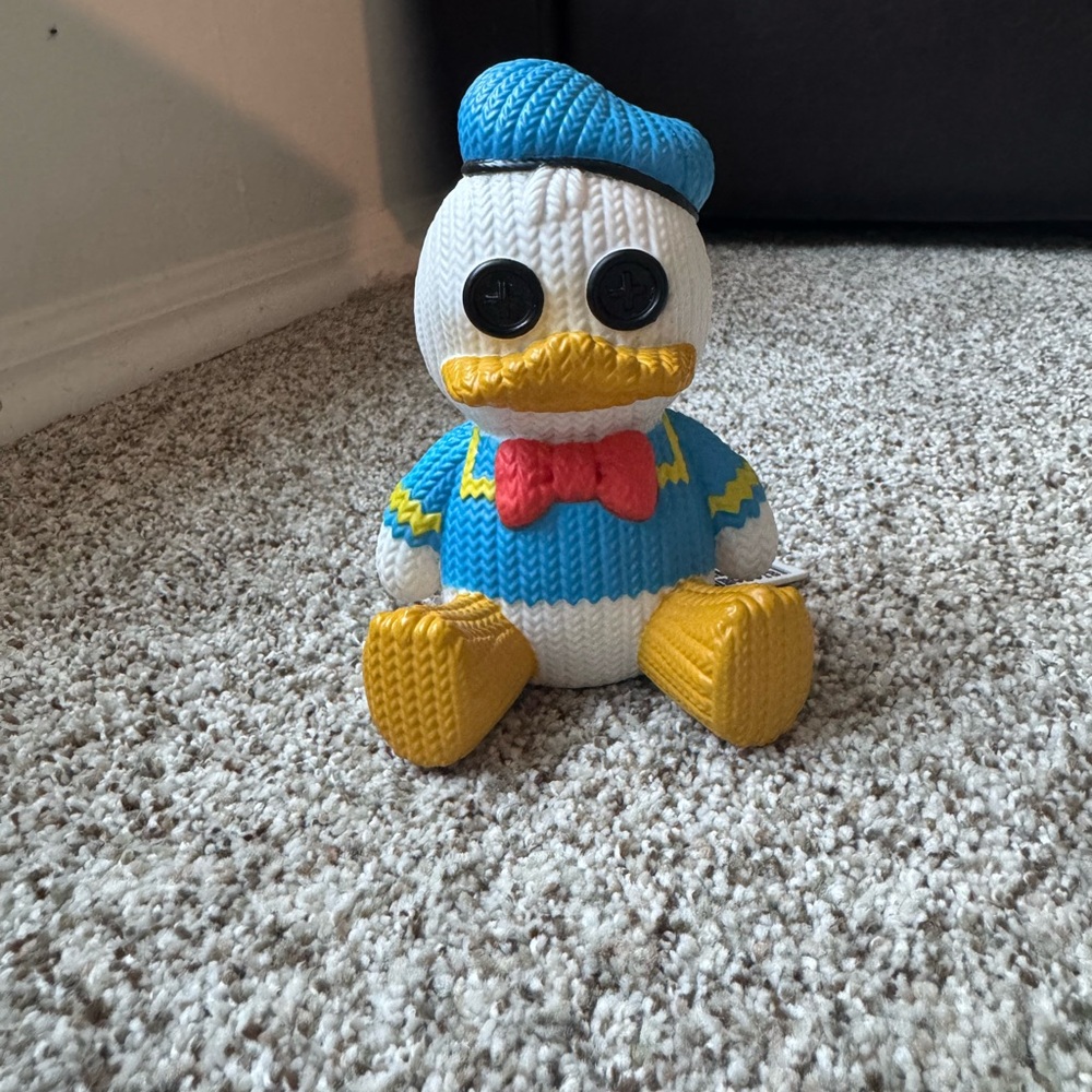 Blue and Yellow Knitted Duck Toy